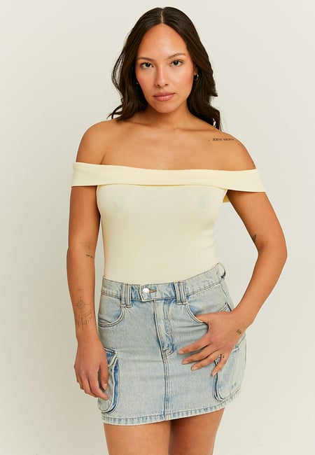 TALLY WEiJL, Off Shoulder Yellow Basic Tank Top for Women