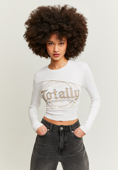 TALLY WEiJL, White Printed Cropped T-Shirt for Women