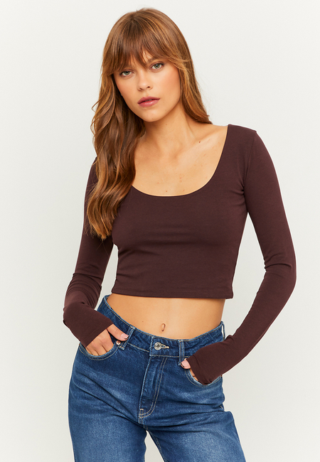 TALLY WEiJL, Brown  Cropped Basic T-Shirt for Women