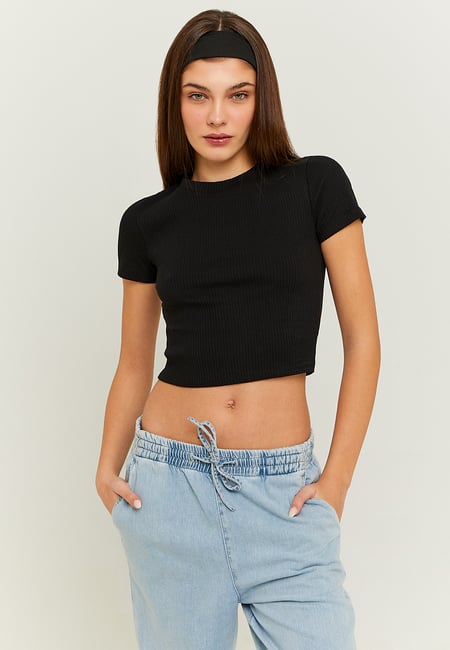 TALLY WEiJL, Black Cropped Short Sleeves T-shirt for Women