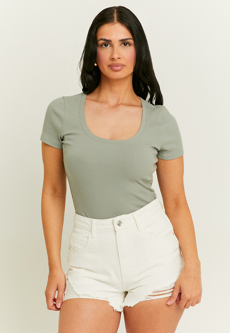 TALLY WEiJL, Khaki Basic Regular Fit T-Shirt for Women