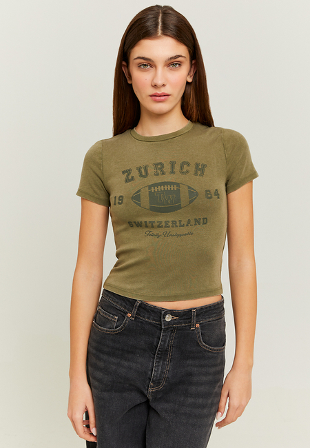 TALLY WEiJL, Green Cropped Printed T-shirt for Women