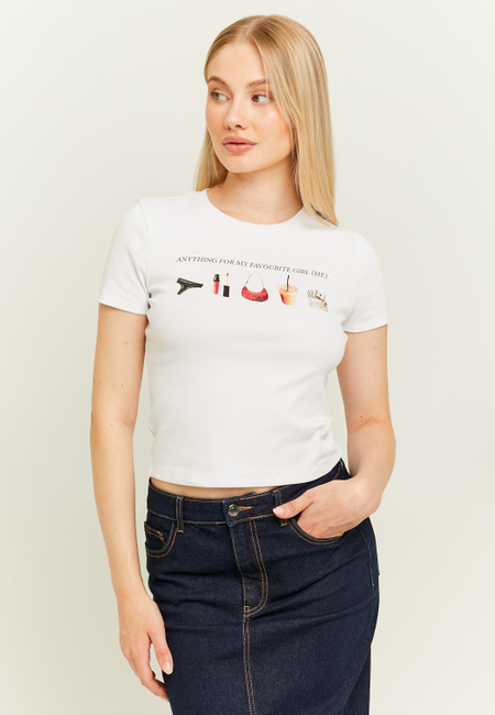 TALLY WEiJL, White Cropped Printed T-Shirt for Women