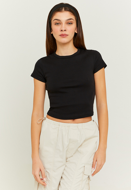 TALLY WEiJL, T-shirt Basic Ριμπ Μαύρο for Women