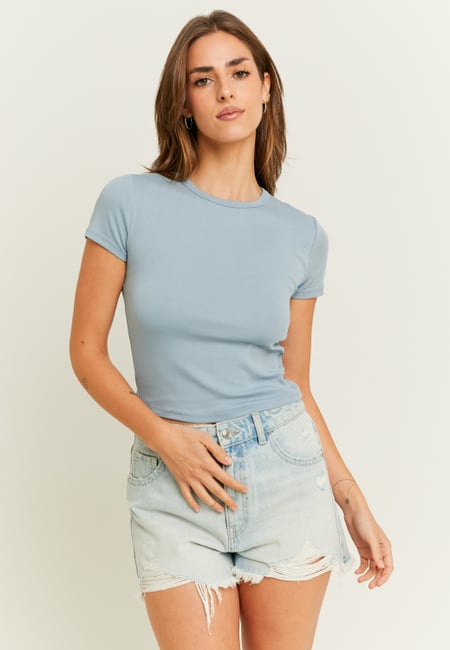 TALLY WEiJL, Blaues figurbetontes T-Shirt in regulärer Länge for Women