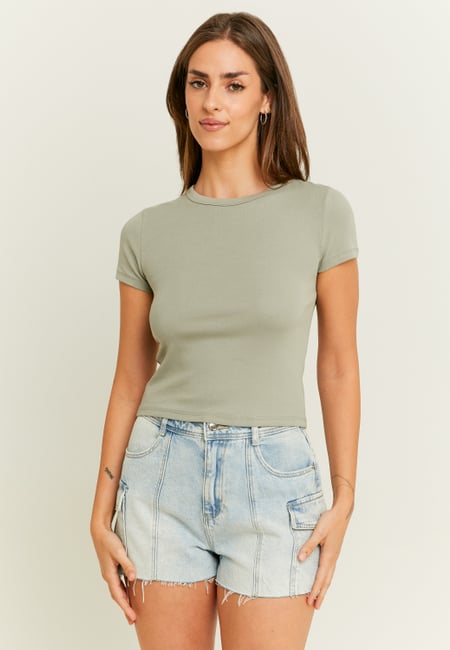 TALLY WEiJL, Green Regular Lenght Fitted T-Shirt for Women