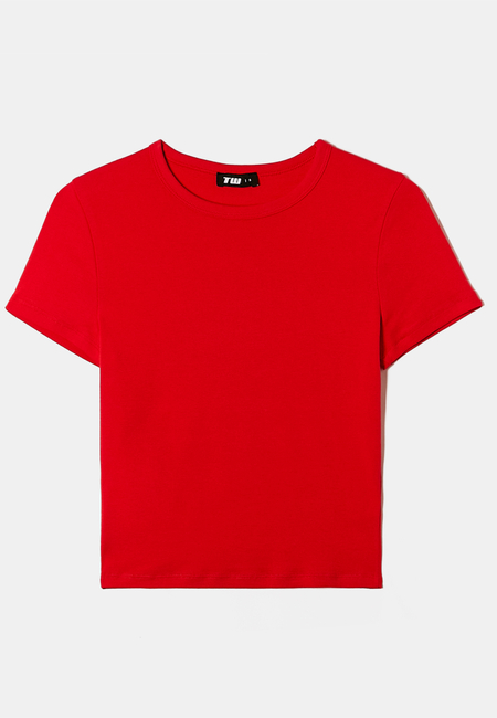 TALLY WEiJL, Bright Red Cropped Basic T-Shirt for Women