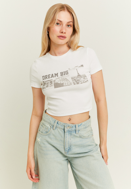 TALLY WEiJL, White Cropped Printed T-Shirt for Women