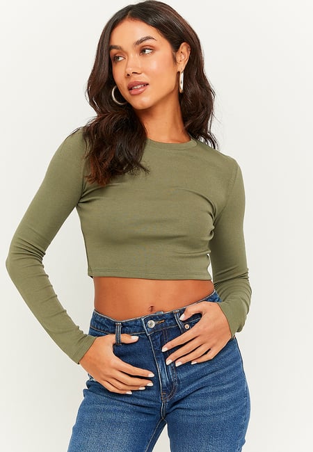 TALLY WEiJL, Μπλούζα Cropped Basic Πράσινη for Women