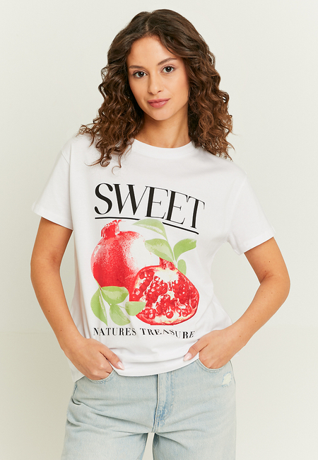 TALLY WEiJL, White Oversize Printed T-shirt for Women