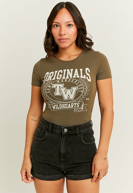 TALLY WEiJL, Khaki Regular Printed T-Shirt for Women