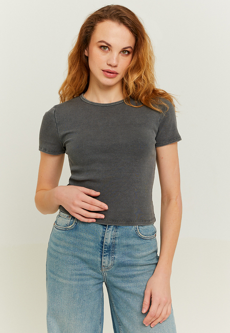 TALLY WEiJL, Graues Acid Wash Basic T-Shirt for Women