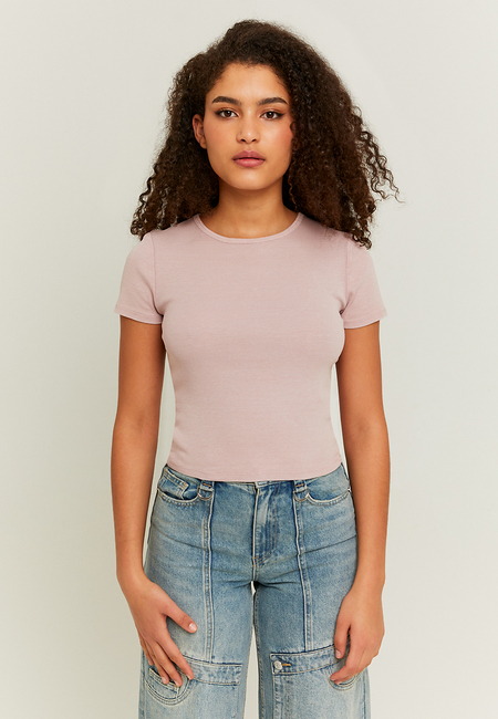 TALLY WEiJL, Pink Acid Wash Basic T-shirt for Women