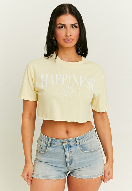 TALLY WEiJL, Yellow Cropped Printed T-Shirt for Women