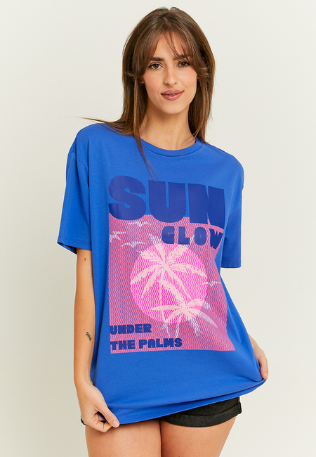 TALLY WEiJL, Blaues Oversize T-Shirt mit Print for Women