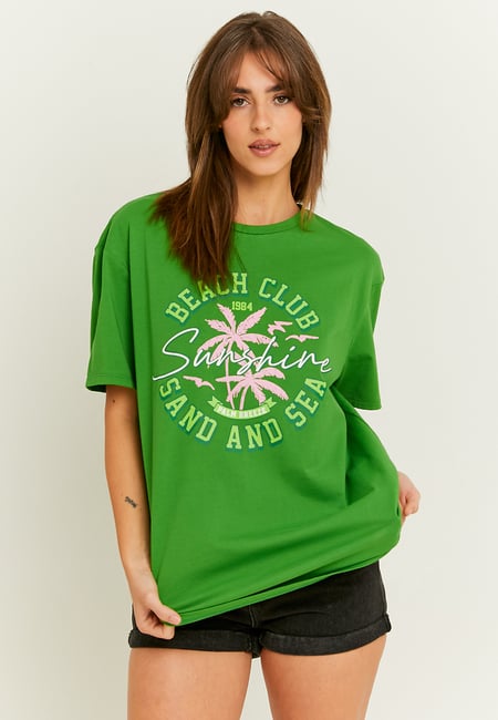 TALLY WEiJL, Green Oversize Printed T-shirt for Women