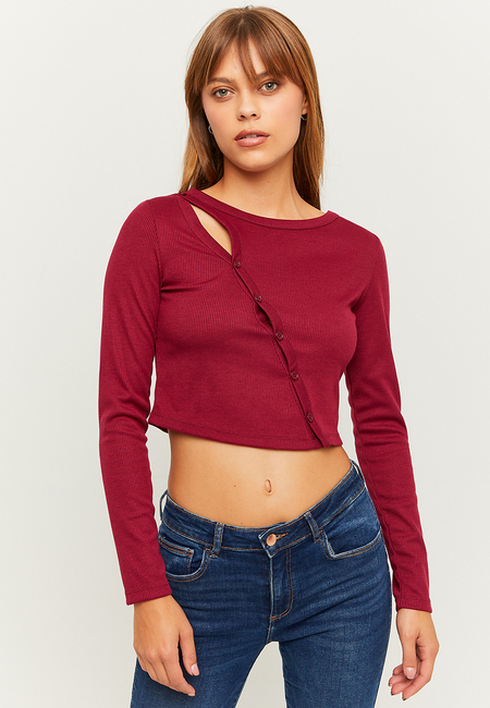 TALLY WEiJL, Burgundy Ribbed Cut Out Top for Women