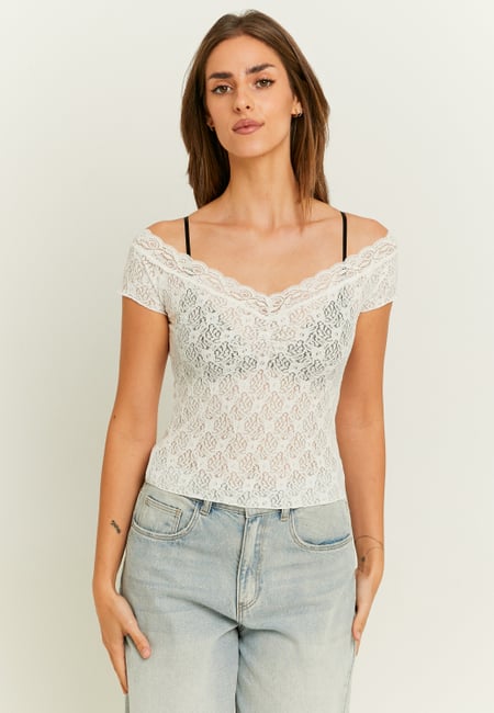 TALLY WEiJL, White Off-Shoulder Lace Top for Women