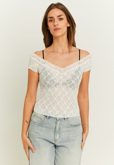 TALLY WEiJL, Top in Pizzo Bianco a Spalle Scoperte for Women