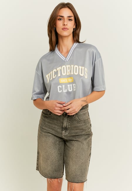 TALLY WEiJL, Cropped Blue Football T-Shirt for Women