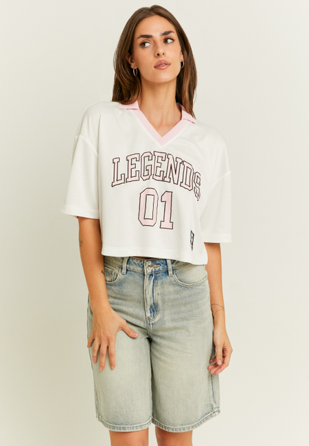TALLY WEiJL, Cropped White Football T-Shirt for Women