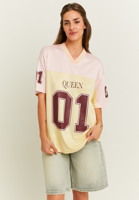 TALLY WEiJL, White and Yellow Football T-Shirt for Women