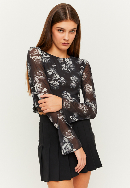 TALLY WEiJL, Mesh Printed Long Sleeves Top for Women