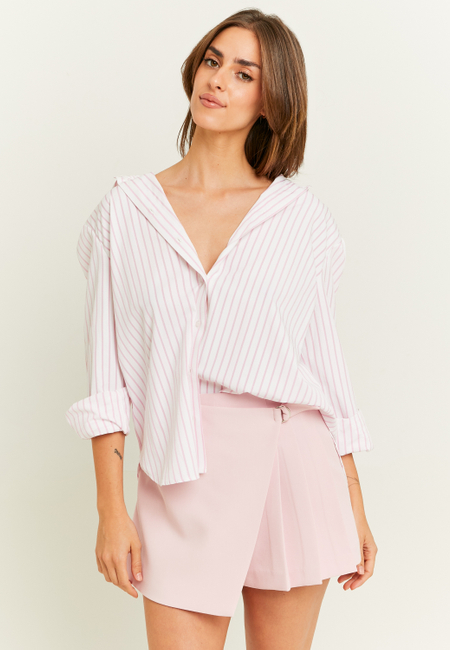 TALLY WEiJL, White Oversized Shirt with Pink Stripes for Women