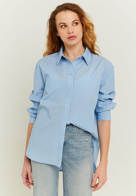 TALLY WEiJL, Chemise Oversize Bleu Clair avec Rayures Blanches for Women