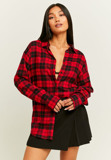 TALLY WEiJL, Red and Black Checkered Oversize Shirt for Women