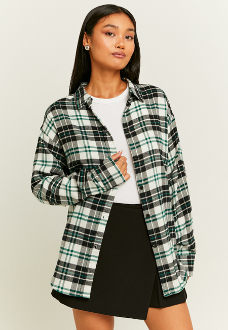 TALLY WEiJL, Green and Black Checkered Oversize Shirt for Women