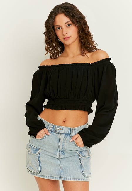 TALLY WEiJL, Crop Top Noir Froncé for Women