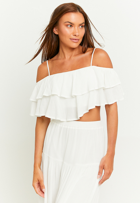 TALLY WEiJL, Crop Top Blanc Froncé for Women