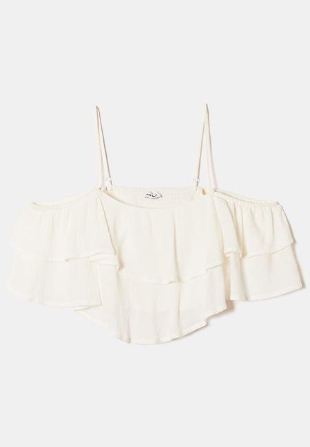 TALLY WEiJL, White Crop Top with Ruffles for Women