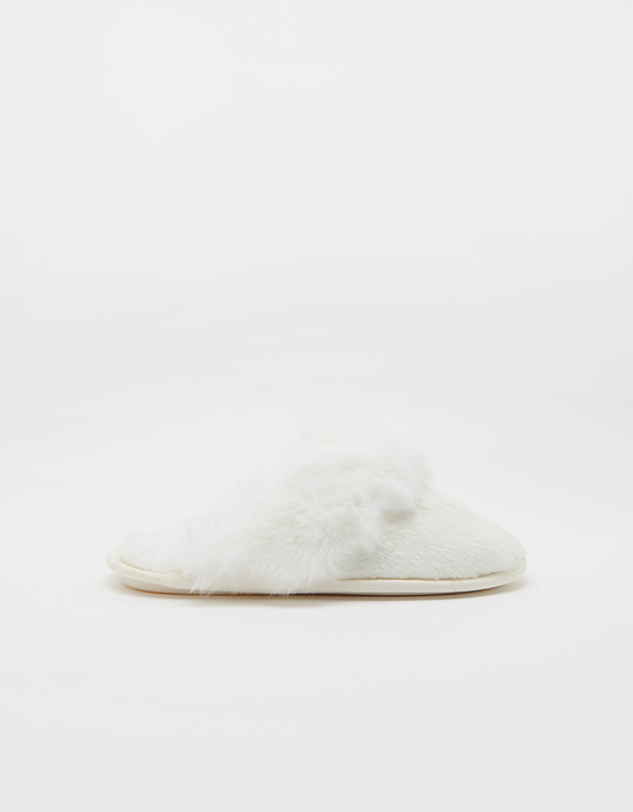 white fur slippers