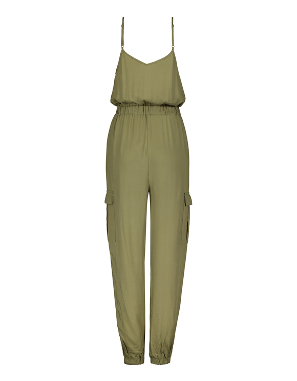 beige cargo jumpsuit