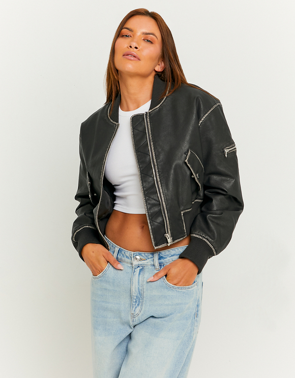 Black Fake Leather Bomber jacket | TALLY WEiJL Germany