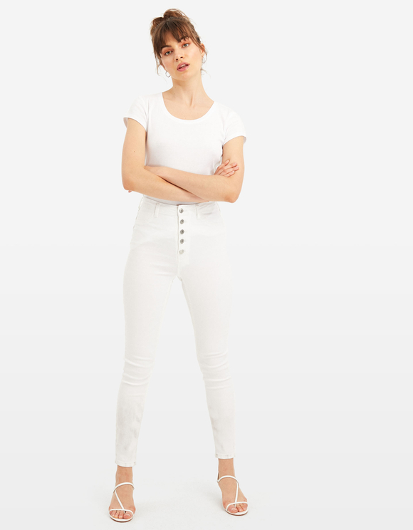 high waisted white skinny trousers