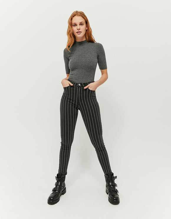 high waisted pinstripe jeans