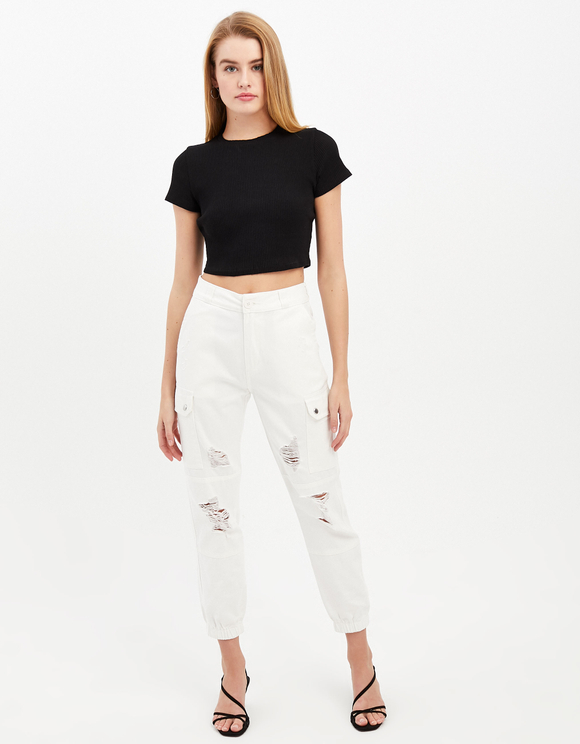 high waisted white cargo pants