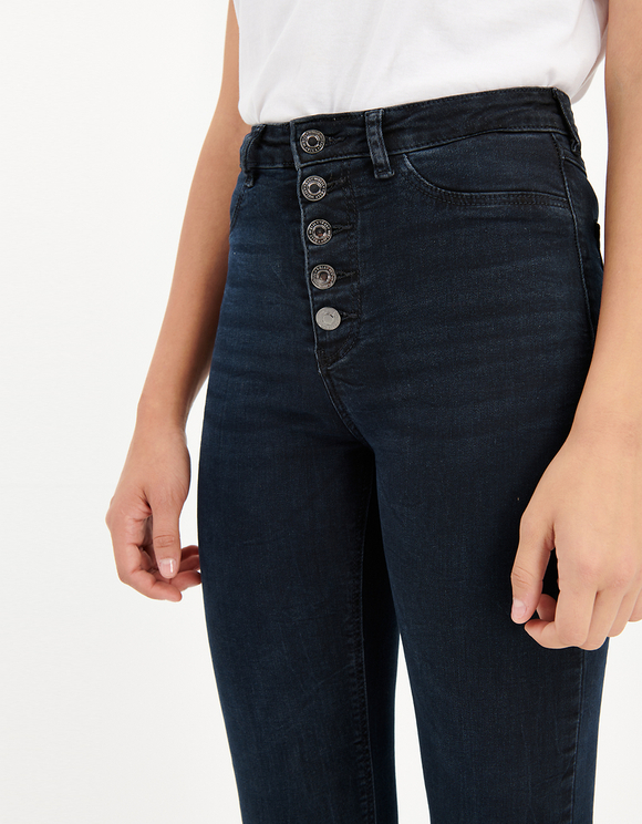 button front high waisted jeans