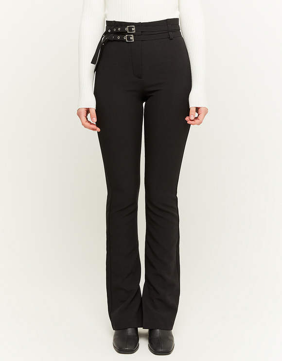 Black Flare Trousers with Belt