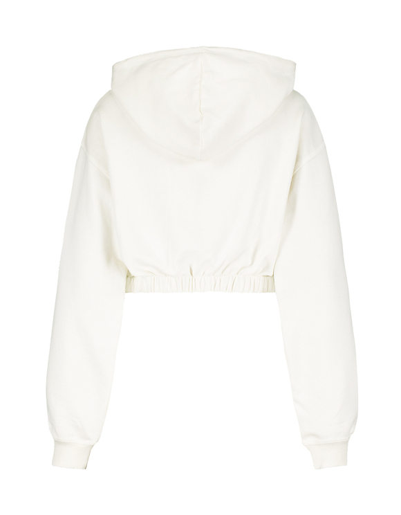 White Printed Cropped Hoodie | TALLY 