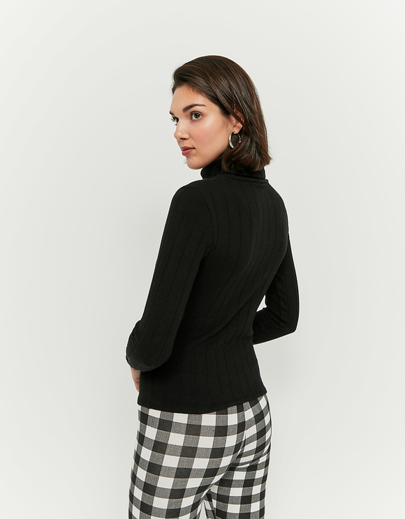 black ribbed high neck top