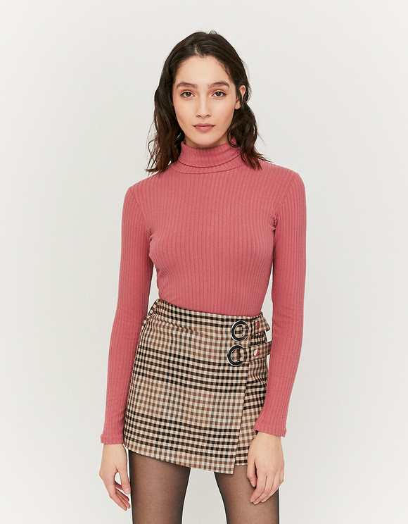 Pink Ribbed High Neck Top | TALLY WEiJL 