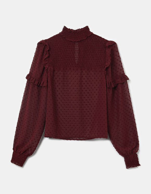 Burgundy Ruffle Blouse | TALLY WEiJL 