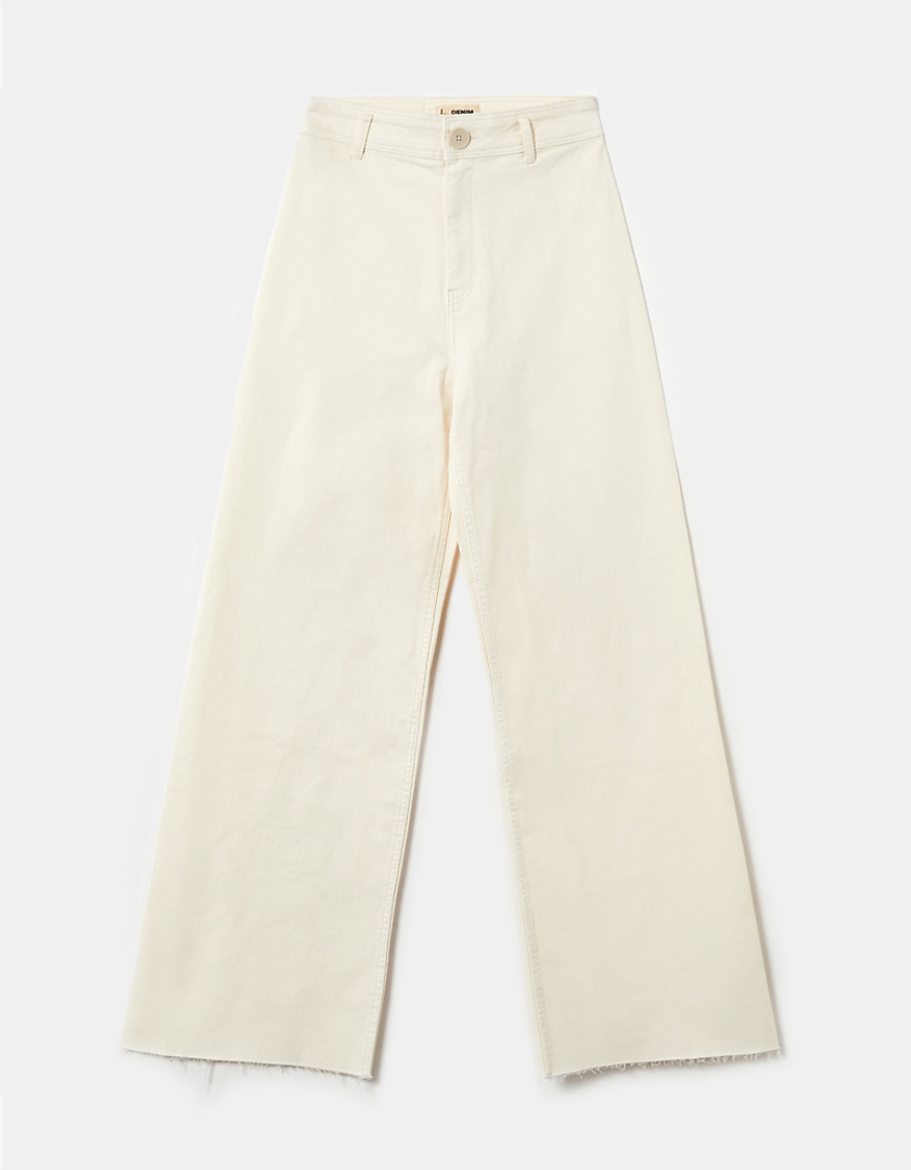 Beige High Waist Cargo Trousers With Chain