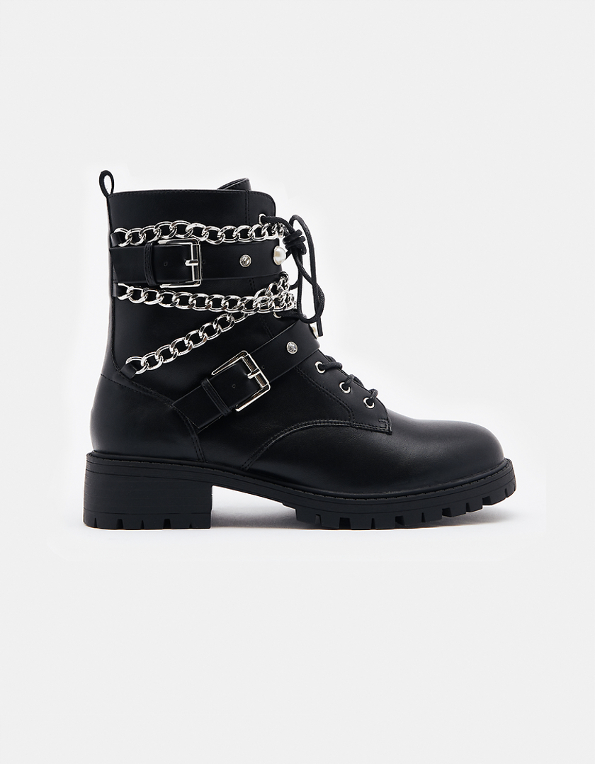 TALLY WEiJL, Bottines Noires avec Boucles et Chaînes for Women