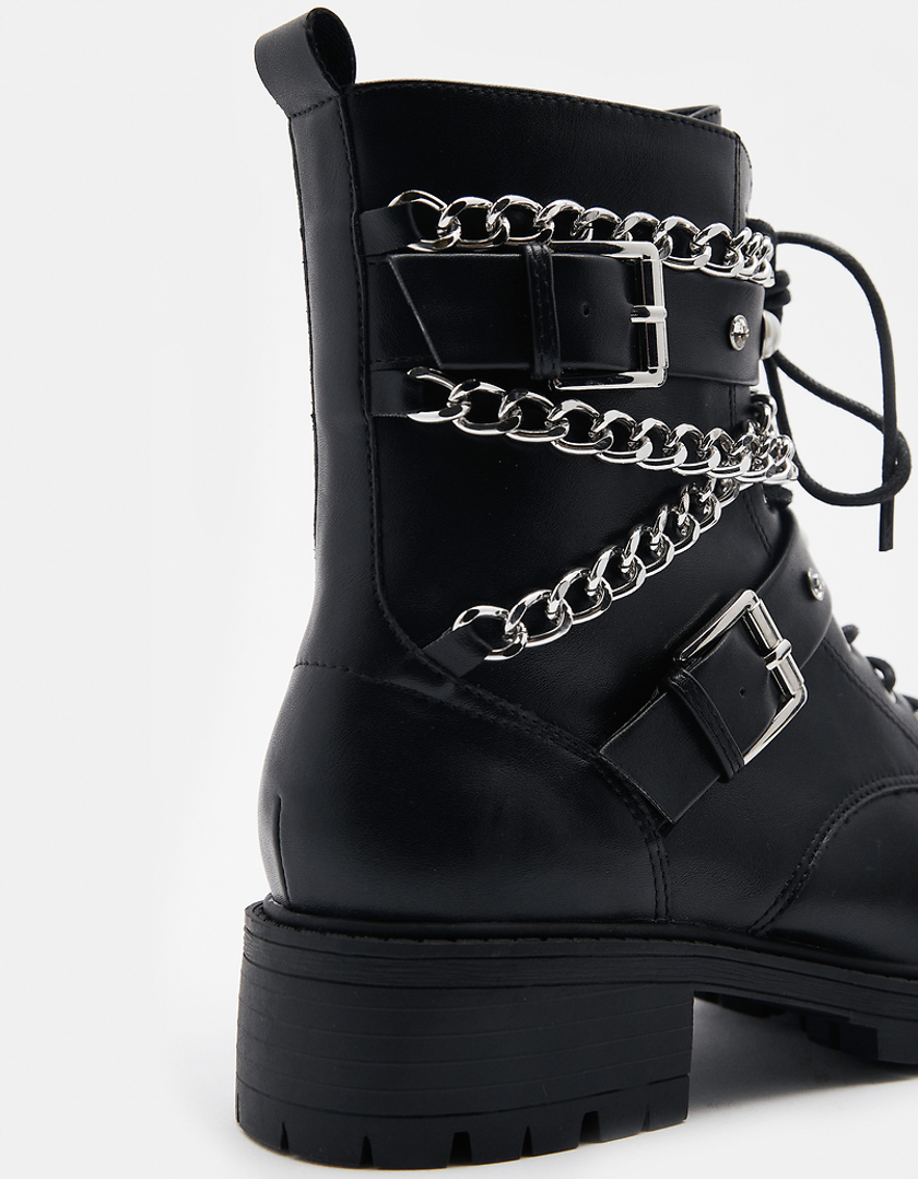 TALLY WEiJL, Bottines Noires avec Boucles et Chaînes for Women