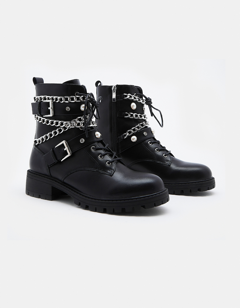 TALLY WEiJL, Bottines Noires avec Boucles et Chaînes for Women